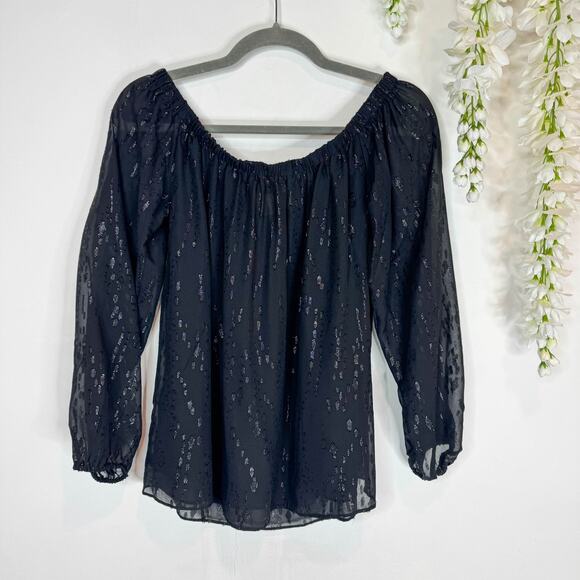 NWT LILLY PULITZER Emilee Long Sleeve Off Shoulder top Onyx metallic sheer 2217 - Picture 6 of 12
